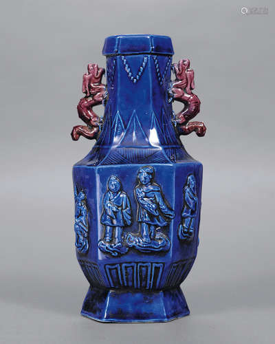 清 藍釉堆瓷八仙瓶