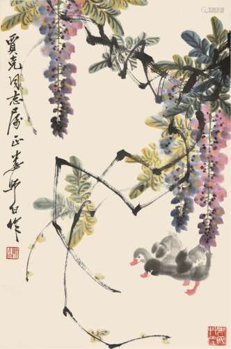 娄师白 紫藤小鸭 立轴 纸本