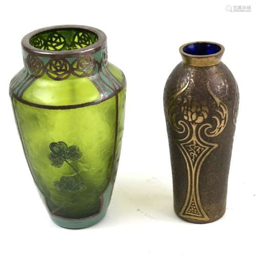 Two Art Deco Vases; Mixed Metal, Overlay