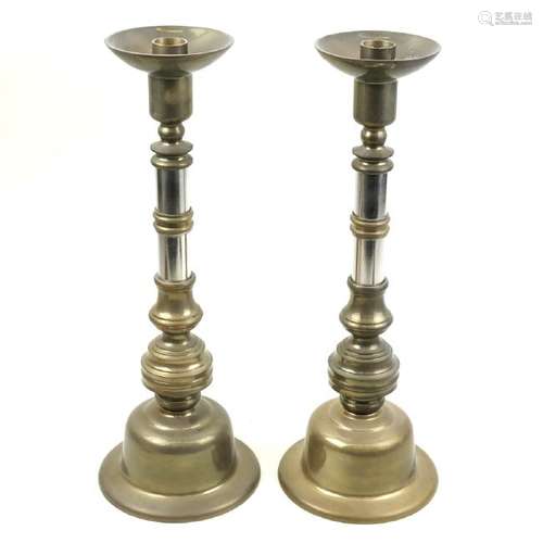 Pair of Brasss Two-Tone Candlesticks