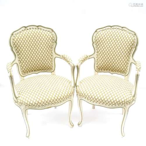 Pair of Louis XV-Style Open Armchairs