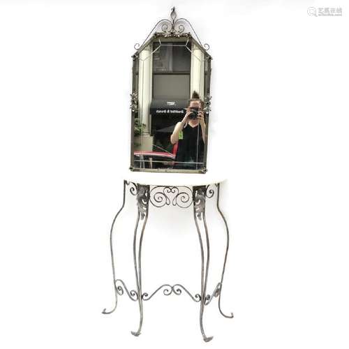 Art Nouveau Iron Console and Mirror