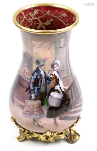 French Porcelain and Enamel Scenic Vase