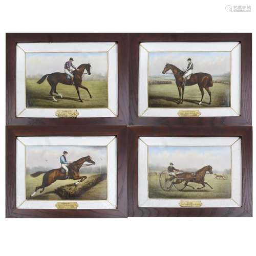 Set of Four Equestrian Porcelain Plaques, France