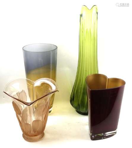 Four Colored Glass Vases