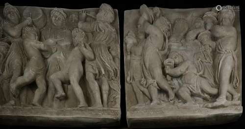 Pair of Composition Figural Reliefs