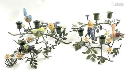 Four Bird and Floral Design Candle Sticks