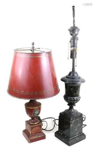 Tole and Faux Marble Urn Lamps