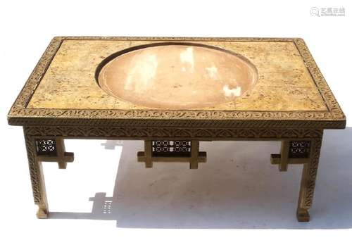 Antique Middle Eastern Incised Decorated Low Table.