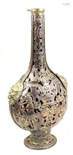 19th Century Pierced Bronze and Glass Decanter