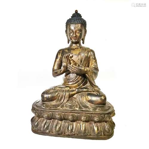 Early Chinese/Tibetan Large Gilt Bronze Buddha Statue