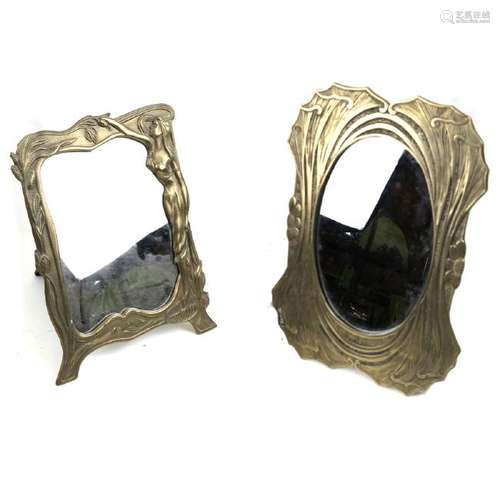 Two Metal Art Nouveau Vanity Mirrors