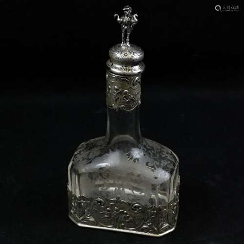 .800 Silver and Crystal Perfume Bottle