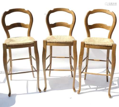 Three Rattan Bar Stools