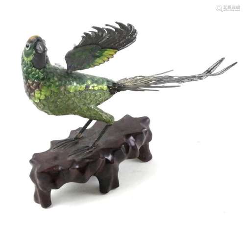 Chinese Silver and Mixed Metal Parrot