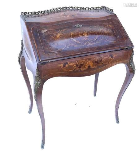 French Marquetry Bombe Slant Front Desk