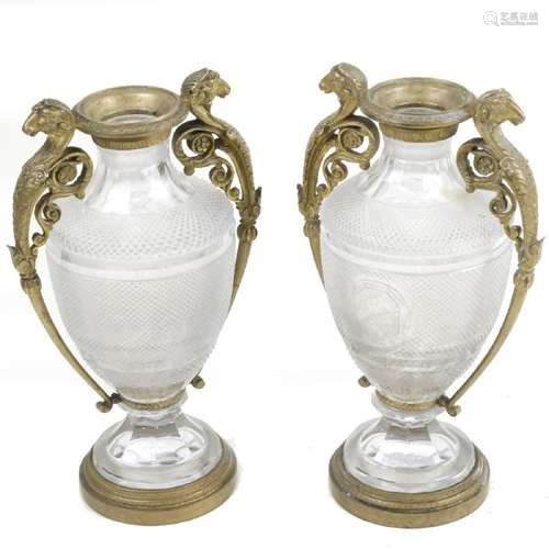 Pair of 19th Century Crystal and Bronze Dore Vases