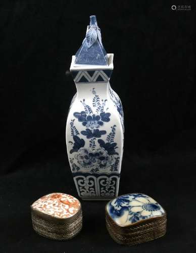 Asian Group: Thai Vase, 2 Porcelain Top Boxes