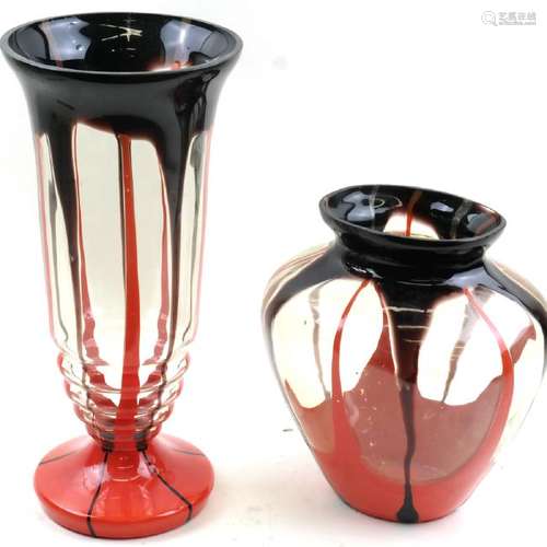 Two Czechoslovakian Art Glass Vases