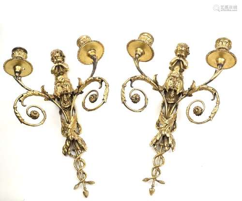 Pair of Cherub Figural 2-Light Sconces