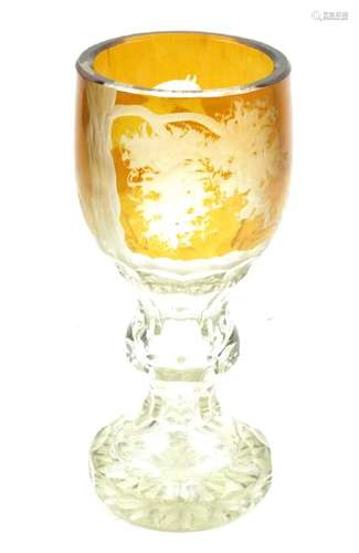 Bohemian Amber Glass Scenic Goblet