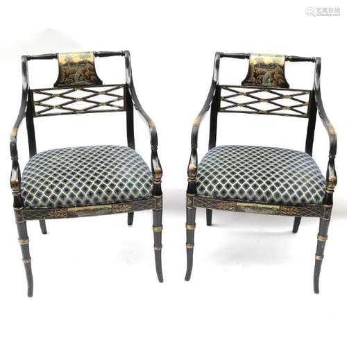 Pair Regency-Style Ebonized Chairs