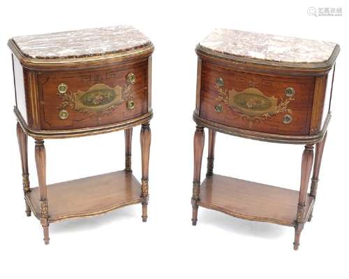 Pair of Louis XVI Painted Marble Top Stands