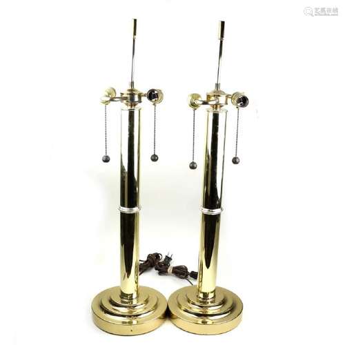 Pair of Brass Column Lamps