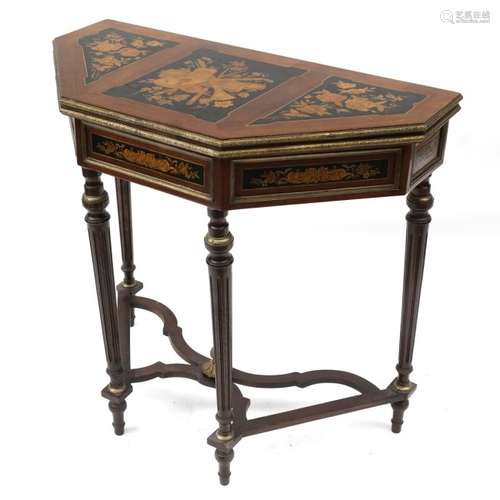 French-Style Floral and Scenic Inlaid Games Table