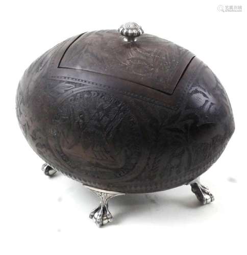 Coconut and Silver Box with Lid by Gorham