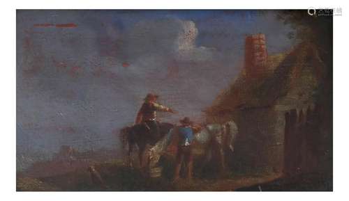 Country Scene, Figures and Horses - Oil on Board