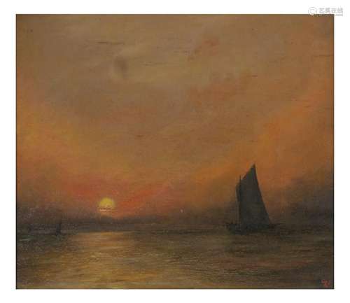 Sunrise at Sea, Oil on Carton