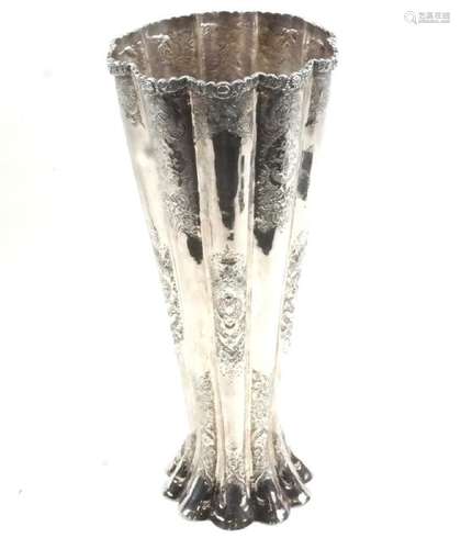 Continental Etched Silver Vase