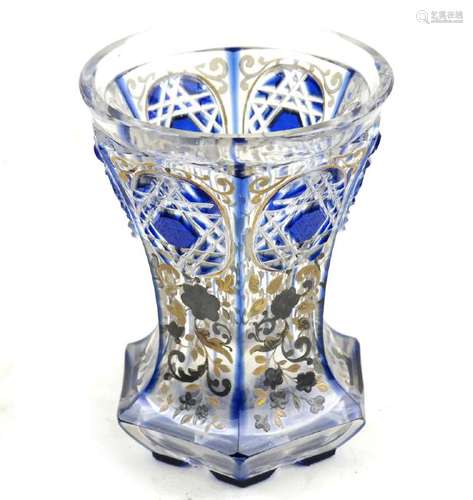 19th Century Bohemian Clear-to-Blue Goblet