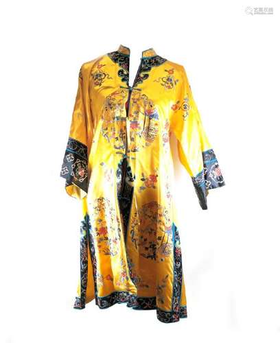 Chinese Embroidered Yellow Silk Small Robe