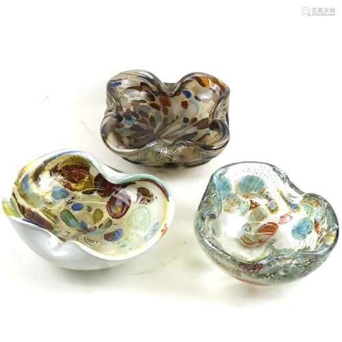 Three Art Glass Murano Bowls