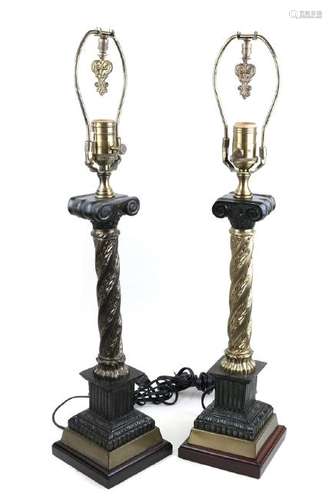 Pair of Twist-Form Faux Marble Lamps