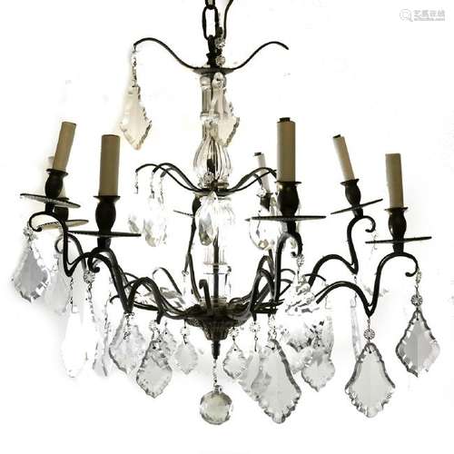 8-Light Brass and Glass Chandelier