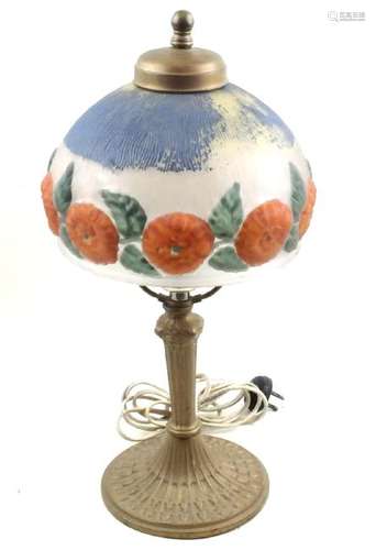 Metal and Decorated Glass Lamp