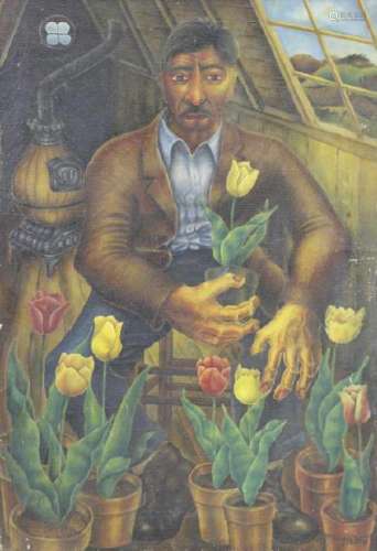 JORDY. Oil on Canvas. Man with Flower Pots, 1937.