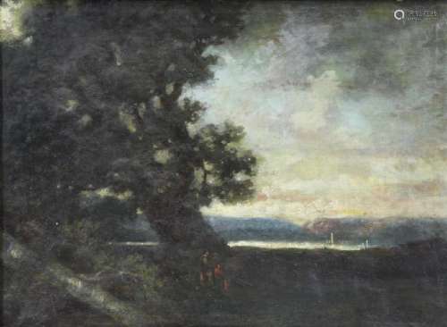 18th/19th C. Oil on Canvas. Landscape with Figures