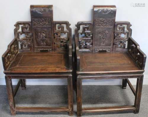 A Pair of Antique Chinese Hardwood Arm Chairs.