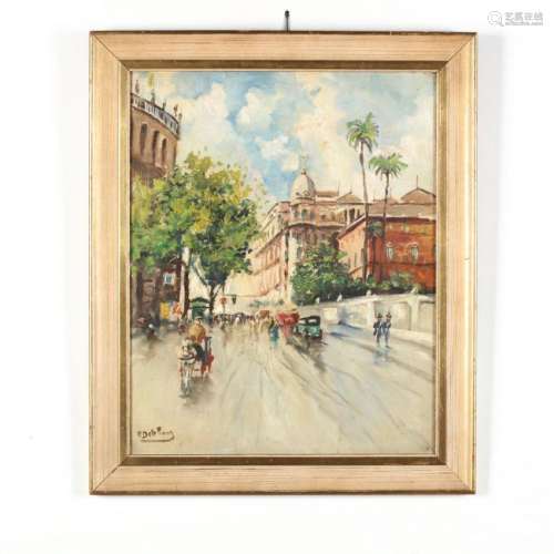 A Vintage Painting of an Italian Viale