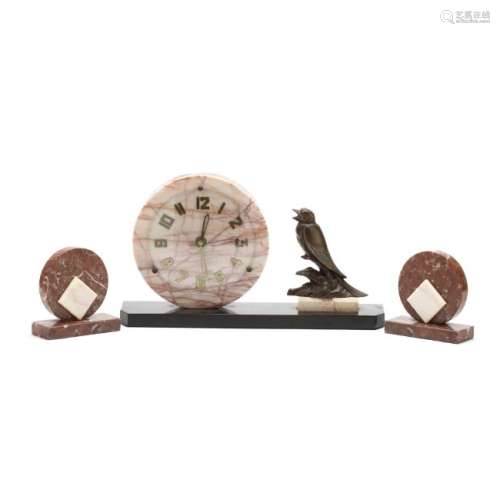 Art Deco Marble Clock Garniture Set
