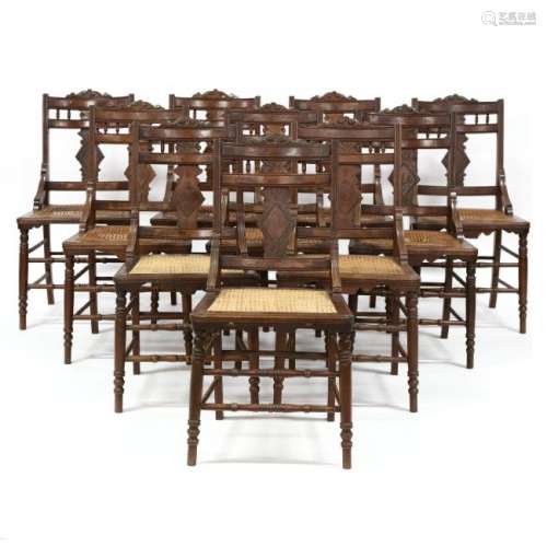 Set of Ten Eastlake Walnut Dining Chairs