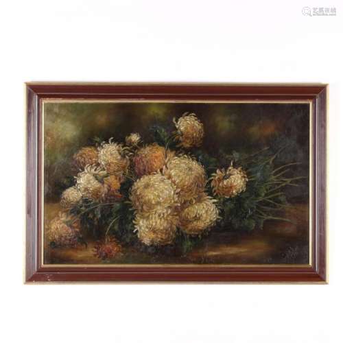 Antique Oil Painting of Chrysanthemums