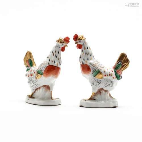Pair of German Porcelain Roosters