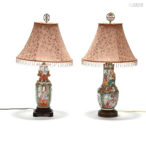 Two Famille Rose Porcelain Table Lamps
