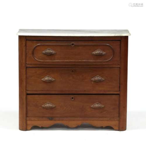 American Victorian Walnut Marble Top Chest of Drawers
