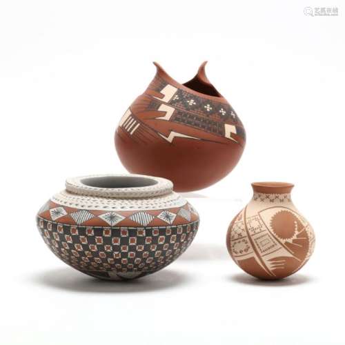 Mata Ortiz, Three Pottery Vessels